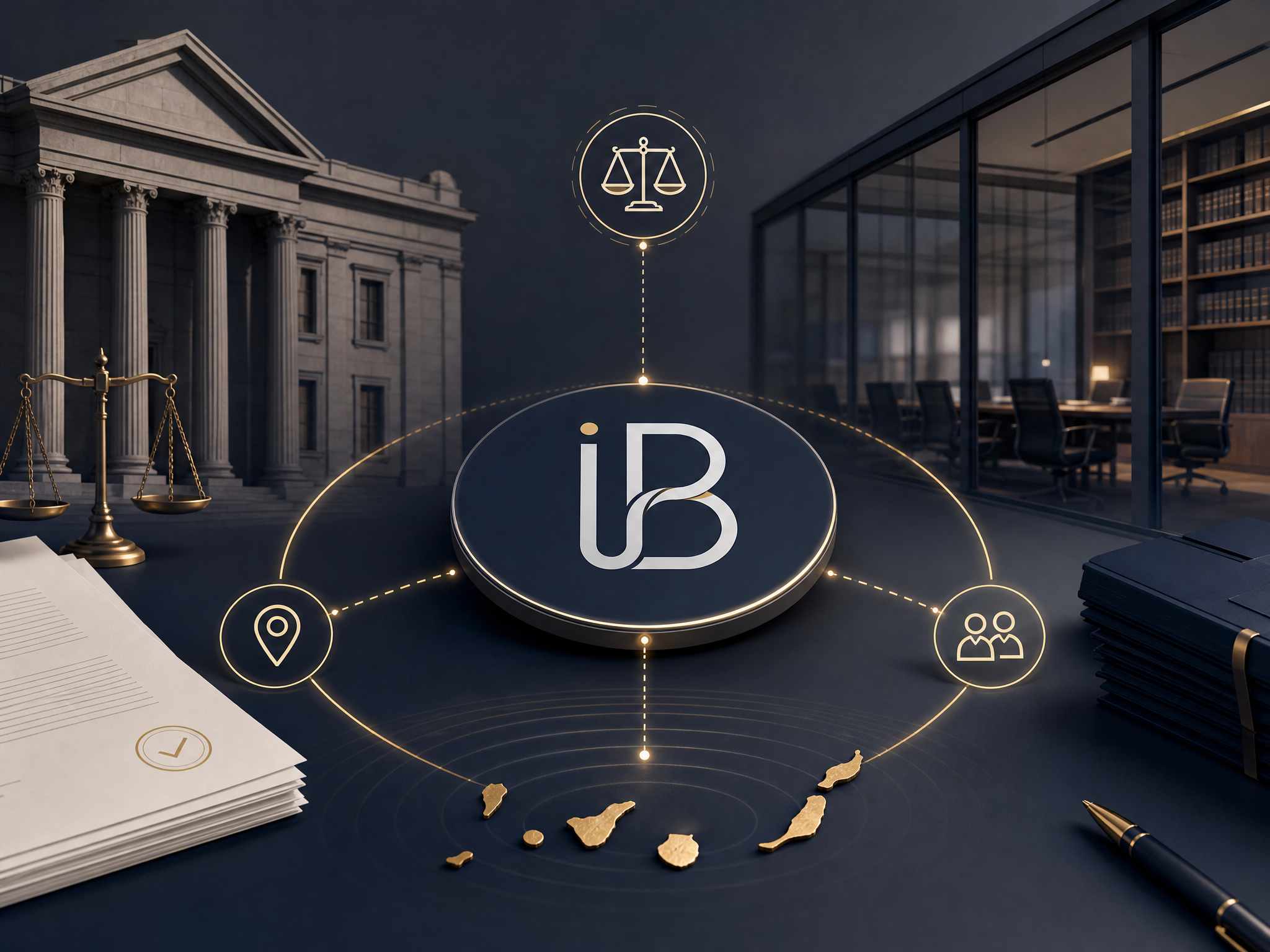 Concepto visual de IB Procuradores Canarias como partner local para despachos externos con asuntos procesales en Canarias.